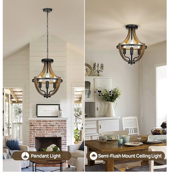 NEW! 13.1" Modern Farmhouse 4 light Pendant or Flush Rustic Vintage Chandelier - Picture 5 of 6